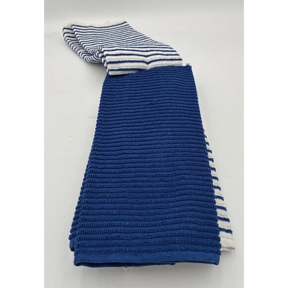 PANTRY KITCHEN TOWELS (3) white and blue 16 X 26 100% COTTON - Picture 2 of 5